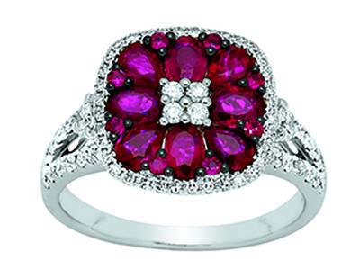 Anillo De Rub 1,60 Ct, Diamantes 0,63 Ct, Oro Blanco De 18 K, Dedo 52