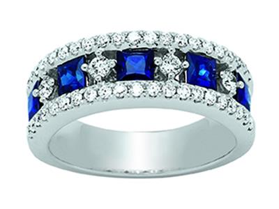 Anillo Zafiros 1.49ct, Diamantes 0.57ct, Oro Blanco 18k, Tamaño 56