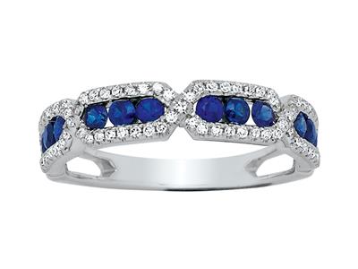 Anillo Zafiros 0.64ct, Diamantes 0.30ct, Oro Blanco 18k, Tamaño 56
