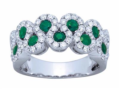 Anillo Esmeraldas 0.80ct Y Diamantes 0.72ct, Forma De Olas, Oro Blanco18k, Dedo 58