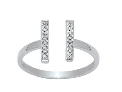 Anillo Abierto Con Barra Doble, Diamantes De 0,06 Ct, Oro Blanco De 18k, Tamaño De Dedo 54