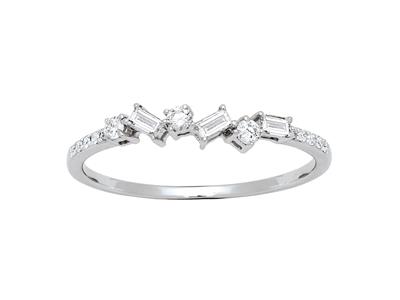 Alianza De Media Vuelta Dominos, Diamantes Baguette De 0,22 Ct Y Diamantes Redondos, Oro Blanco De 18 K,