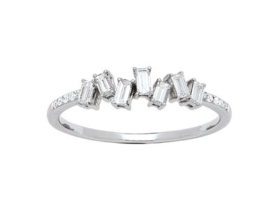 Alianza De Media Vuelta Dominos, Diamantes Baguette Y Redondos De 0,29ct, Oro Blanco De 18 K, Dedo 56 - Imagen Estandar - 1