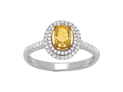 Anillo Solitario, Diamante Amarillo Ovalado 0,77ct, Diamantes 0,28ct, Oro Blanco 18k, Dedo 52 - Imagen Estandar - 1