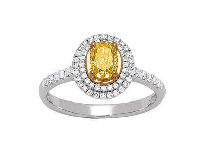 Anillo Solitario, Diamante Amarilloovalado 0,77 Ct, Diamantes 0,28 Ct , Oro Blanco De 18 K, Dedo 54 - Imagen Estandar - 1