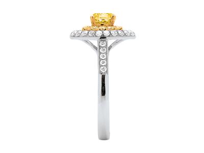 Anillo Solitario, Diamante Amarillo Ovalado 0,63 Ct Y Redondo 0,20 Ct, Diamante Blanco 0,57 Ct, Oro Blanco 18k, Dedo 54 - Imagen Estandar - 2