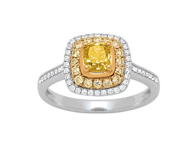 Anillo Solitario, Diamantes Amarillo Princesa 0,71ct Y Redondos 0,22ct, Diamantes 0,16ct, Oro Blanco 18k, Dedo 54 - Imagen Estandar - 1