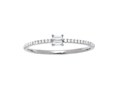 Anillo Solitario De Diamantes Baguette Y Redondos De 0,15 Ct, Oro Blanco De 18 K, Dedo 48 - Imagen Estandar - 1
