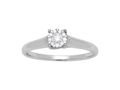 Solitario Ilusion Diamantes 0,15ct, Oro Blanco 18k, Dedo 52