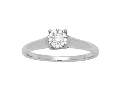 Solitario De Diamantes Ilusin 0,15ct, Oro Blanco De 18 K, Tamaño 56