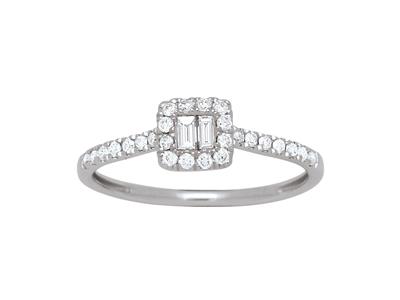Anillo De Diamantes Baguettes Y Redondos 0.26ct, Oro Blanco 18k, Dedo 48