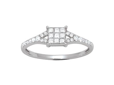 Anillo De Diamantes Corte Princesa Y Redondo 0,35ct, Oro Blanco 18k, Dedo 56 - Imagen Estandar - 1