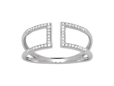 Anillo Back To Back Cuadrado, Diamantes 0,12 Ct, Oro Blanco 18k, Dedo 48