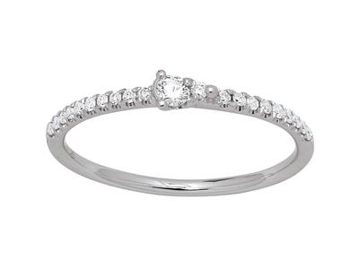 Anillo Solitario Acompañado, Diamantes De 0,14 Ct, Oro Blanco De 18 K,tamaño 53