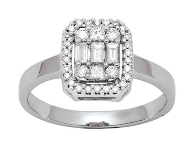 Anillo Rectangular De Baguette Y Diamantes Redondos 0,47 Ct, Oro Blanco De 18 K, Dedo 56 - Imagen Estandar - 1