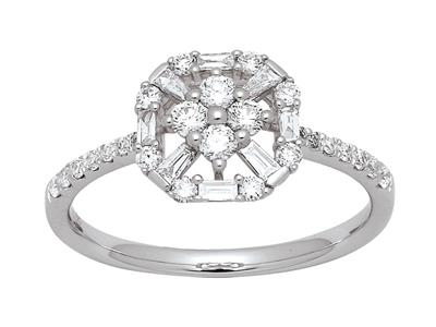 Anillo En Forma De Estrella, Diamantes Redondos Y Baguette De 0,51 Ct,oro Blanco De 18 K, Tamaño De Dedo - Imagen Estandar - 1