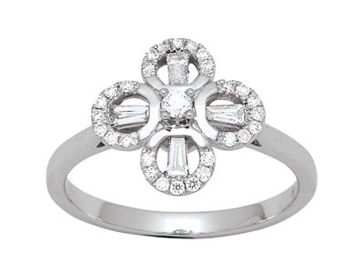 Anillo En Forma De Flor, Diamantes Redondos Y Baguette De 0,36 Ct, Oroblanco De 18 K, Tamaño De Dedo 54 - Imagen Estandar - 1