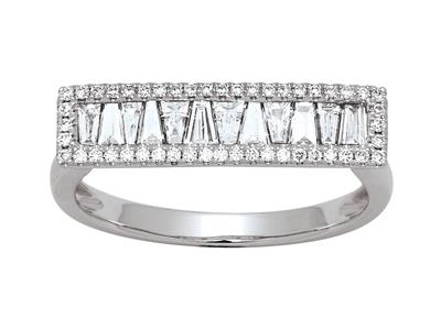 Anillo Ligne, Diamantes Redondos Y Baguettes De 0,47 Ct, Oro Blanco De18 K, Tamaño De Dedo 53