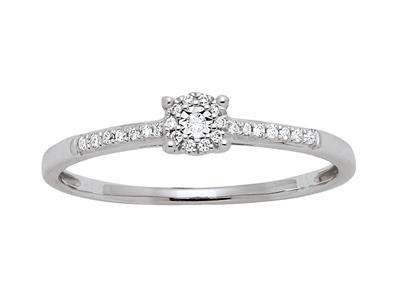 Anillo Solitario Acompañado De Engaste Ilusión, Diamantes De 0,08 Ct, Oro Blanco De 18 K, Tamaño 50 - Imagen Estandar - 1