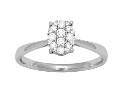 Anillo Solitario Con Engaste De Ilusión Ovalada, Diamantes De 0,19 Ct,oro Blanco De 18 K, Tamaño 56 - Imagen Estandar - 1