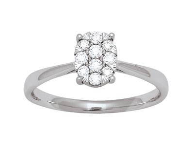 Anillo Solitario Con Engaste Ilusion Oval, Diamantes 0,19 Ct, Oro Blanco 18k, Dedo 56