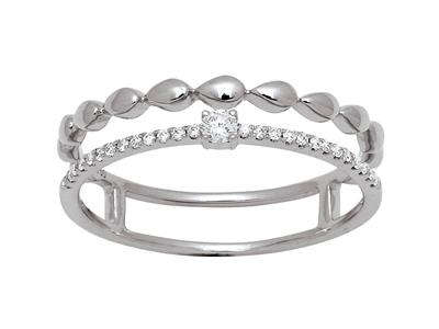 Anillo Do Solitario Y Bolas, Diamantes De 0,13 Ct, Oro Blanco De 18 K, Tamaño 54