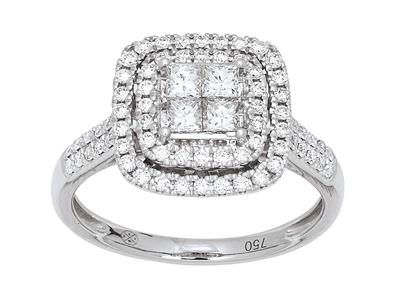 Anillo Cuadrado Con Cuerpo Engastado, Diamantes 0,81 Ct, Oro Blanco De18 K, Tamaño De Dedo 53