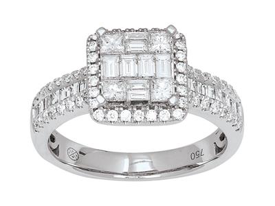 Anillo Cuadrado Con Cuerpo Engastado, Diamantes De 1,06 Ct, Oro Blancode 18 K, Tamaño De Dedo 52