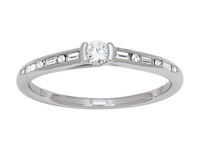 Anillo Solitario Con Pareja, Diamante Central 0,10ct, Total 0,26ct, Oro Blanco 18k, Dedo 56