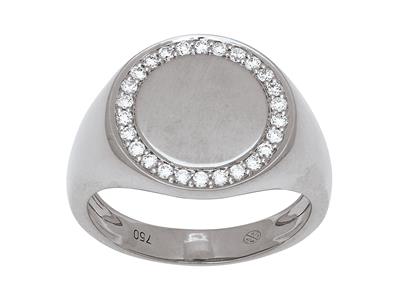 Anillo De Sello Redondo, Diamantes 0,26 Ct, Oro Blanco 18k, Dedo 53