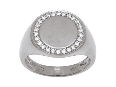 Anillo De Sello Redondo, Diamantes 0,26 Ct, Oro Blanco 18k, Dedo 56