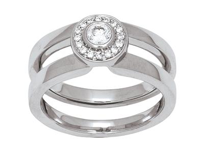 Anillo Solitario, Diamante Redondo Central 0,12ct, Total 0,20ct, Oro Blanco 18k, Dedo 54 - Imagen Estandar - 1