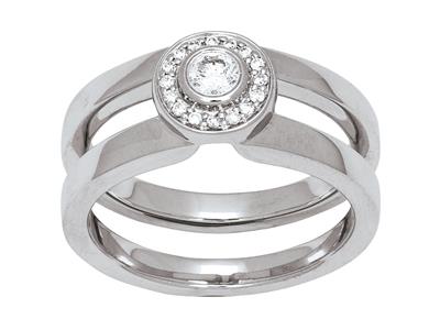 Anillo Solitario Ajustable, Diamante Central Redondo 0,12ct, Total 0,20ct, Oro Gris 18k, Tamaño 57