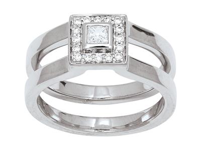 Anillo Solitario Modular, Diamante Princesa Central, Total 0,25 Ct, Oro Gris 18k, Tamaño 56