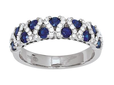 Anillo Zig Zag, Zafiro 0,84ct Y Diamantes 0,26ct, Oro Blanco 18k, Tamaño 54