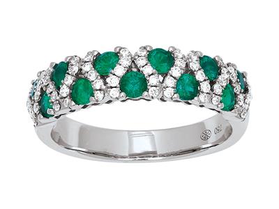 Anillo Zig Zag, Esmeralda 0,75ct Y Diamantes 0,26ct, Oro Blanco 18k, Tamaño 56