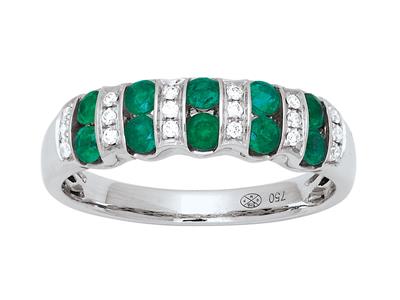 Anillo Cebra Esmeralda 0,53ct Y Diamantes 0,09ct, Oro Blanco 18k, Tamaño 52