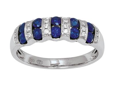 Anillo Cebra Zafiro 0,56ct Y Diamantes 0,09ct, Oro Gris 18k, Tamaño 58