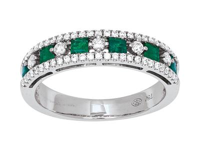 Anillo Princesa Esmeralda 0,44ct Y Diamantes 0,30ct, Oro Gris 18k, Tamaño 58