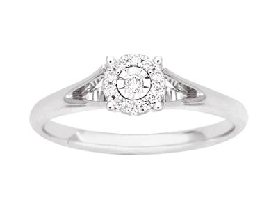 Anillo Solitario Ilusión, Diamantesde 0,07ct, Oro Blanco De 18k, Tama Ño 52 - Imagen Estandar - 1