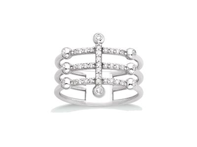 Anillo Saturno 3 Filas Diamantes 0,29ct, Oro Gris 18k, Tamaño 53