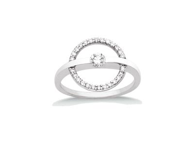 Anillo Saturno Con Diamantes De 0,33ct Centro  De 0,15ct , Oro Gris De18k, Tamaño 55