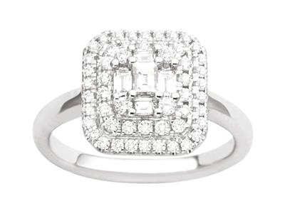 Anillo Cuadrado, Diamantes Redondos Y Baguette 0,53ct, Oro Blanco 18k, Dedo 54