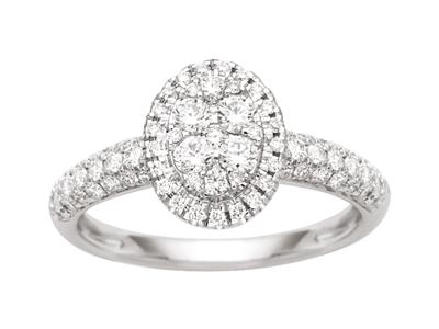 Anillo Ovalado Con Diamantes Redondos 0,61ct, Cuerpo Engastado, Oro Gris 18k, Tamaño 48