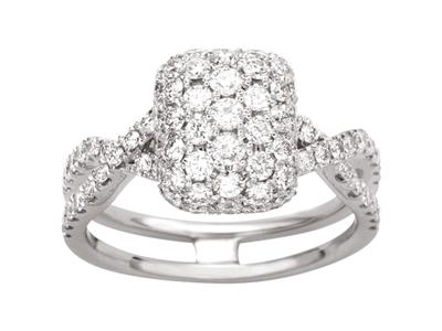 Anillo Cuadrado Con Cuerpo Cruzado Engastado, Diamantes De 1,17ct, Oroblanco De 18k, Tamaño 58