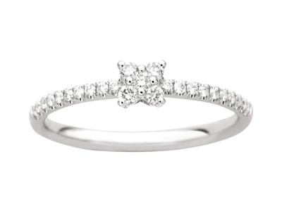 Anillo Cuadrado Pequeño, Cuerpo Engastado Con Diamantes De 0,22ct, Oroblanco De 18k, Tamaño 48
