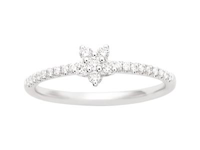 Anillo Flor Pequeña, Cuerpo Engastado Con Diamantes 0,23ct, Oro Blanco 18k, Dedo 48