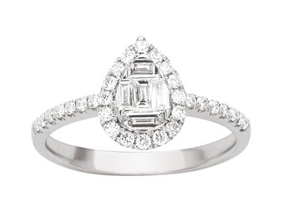 Anillo En Forma De Pera Con Diamantes Redondos Y Baguette, Total 0,45ct, Oro Blanco De 18k, Tamaño 50 - Imagen Estandar - 1