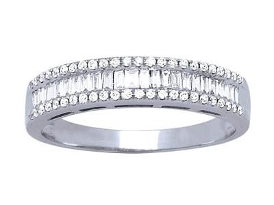 Alianza De Boda Con Diamantes Tamaño Baguette Y Redondos De 0,55 Ct, Oro Gris De 18 K, Tamaño 54