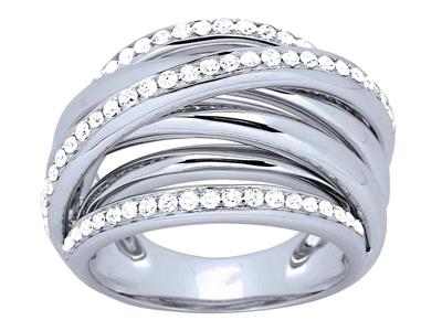 Anillo Cruzado De 5 Filas, Diamantes De 0,64 Ct, Oro Blanco De 18 K, Tamaño 60